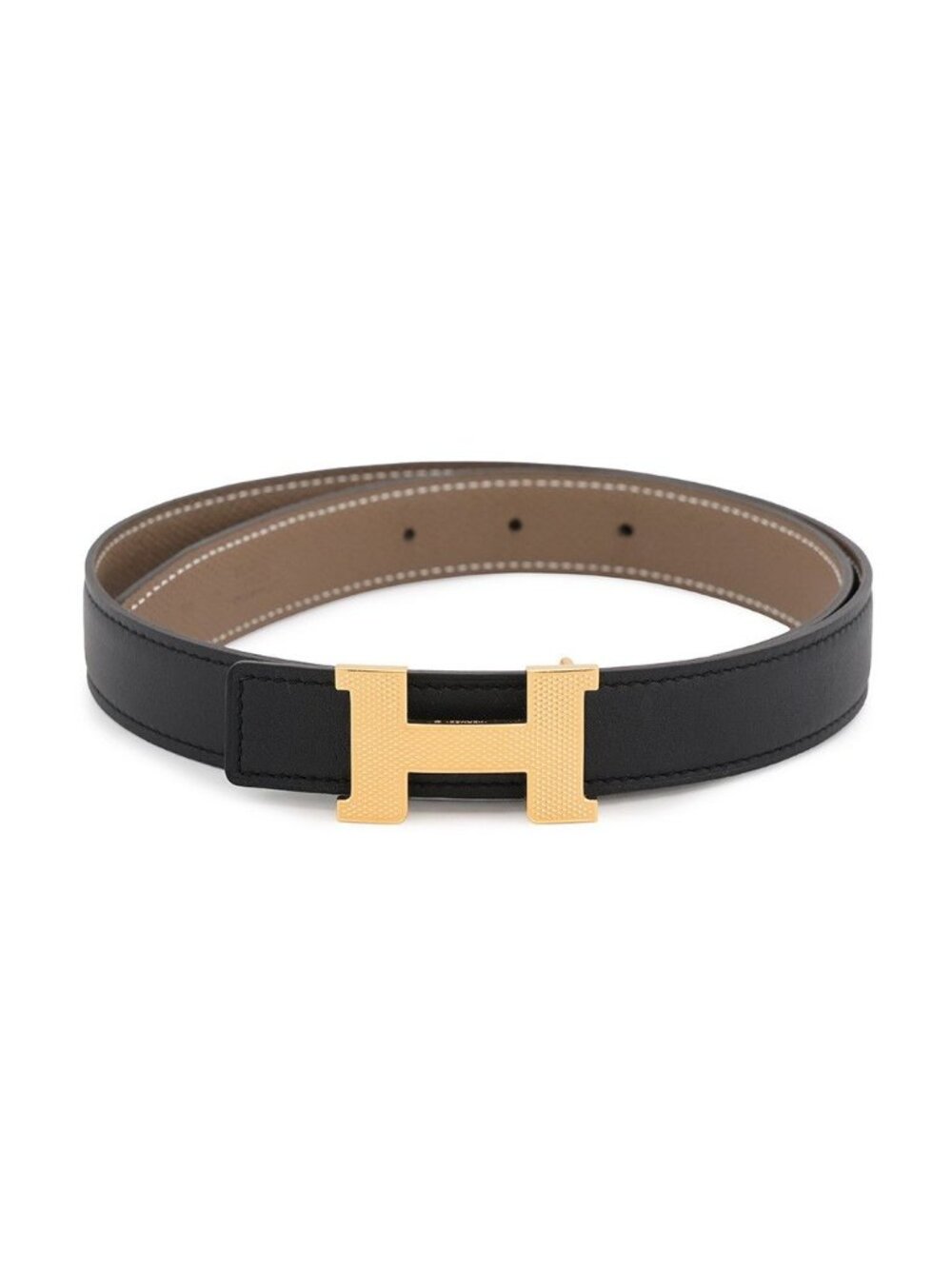 Hermes Belt Constance H Guilloche Black Etoupe Gold Swift Epsom 70